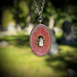 Glittery Ghost Holding Flowers Resin Necklace