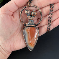 Vintage Halloween Ghost Holding a Jack O’ Lantern on Orange Botswana Agate Necklace