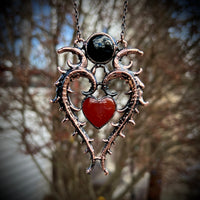 Carnelian Heart Necklace with Black Onyx