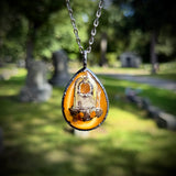 Teardrop Burial Plot Necklace with Orange Background  and Gunmetal Patina *Mockingbird Lane Exclusive*