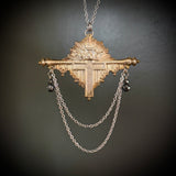 Victorian Era Coffin Escutcheon Cross Necklace with Hematite