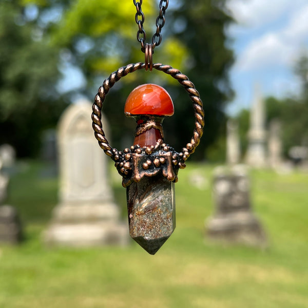 Lodolite and Carnelian Mushroom Necklace