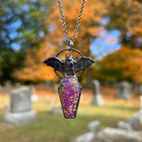 Aurora Opal Coffin and Bat Necklace