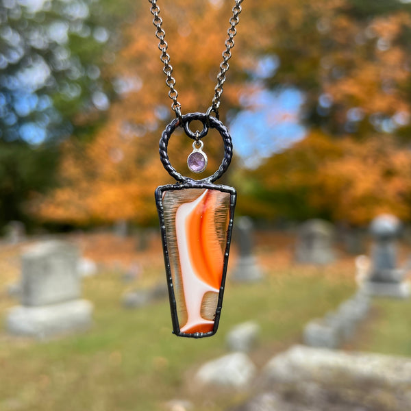 Bowlerite and Amethyst Necklace with Gunmetal Patina