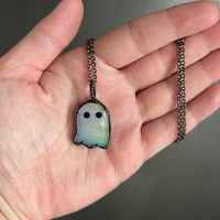 Aurora Opal Ghost Necklace with Gunmetal Patina - Glows in the Dark