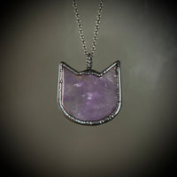 Amethyst Cat Head Necklace with Gunmetal Patina