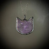 Amethyst Cat Head Necklace with Gunmetal Patina