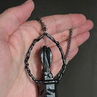 Scribe Angel on Black Obsidian and Bumblebee Jasper Necklace with Gunmetal Patina