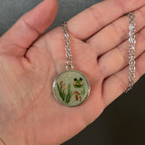Glittery Frog and Mushrooms Resin Necklace