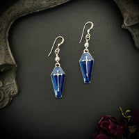 Blue Enameled Coffin Earrings with Sterling Silver