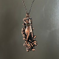 Sentimental Hand Holding Roses with Rainbow Crystals Copper Necklace