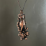 Sentimental Hand Holding Roses with Rainbow Crystals Copper Necklace