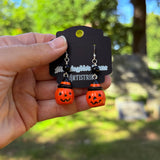 Witch Hat Jack O’Lantern Blow Mold Earrings with Sterling Silver and Black Onyx
