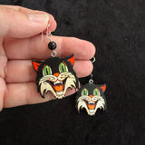 Vintage Halloween Cat Earrings with Black Onyx