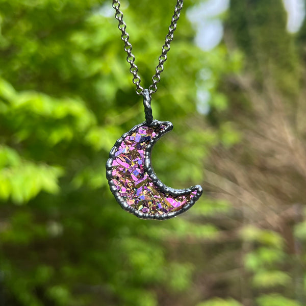 Pink Titanium Agate Moon Necklace