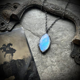 Rainbow Moonstone Necklace with Gunmetal Patina (A)