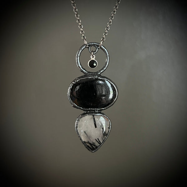 Tourmalinated Quartz with Black Tourmaline Necklace
