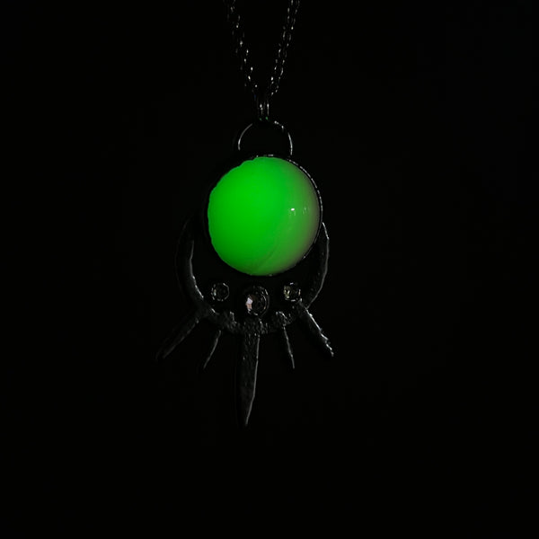 Halved Uranium Glass Marble Necklace with Gunmetal Patina