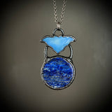 Lapis and Blue Billiard Ball Bat Necklace with Gunmetal Patina