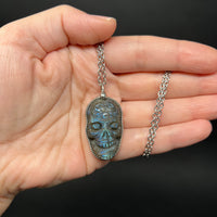 Carved Labradorite Skull Necklace