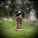 Black Obsidian Raven on a Gravestone Necklace