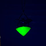 Uranium Glass and Bat Necklace with Gunmetal Patina