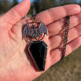 Black Onyx Coffin Necklace with Bat