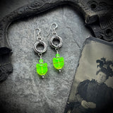 Uranium Glass Cat with Mobius Stainless Steel Earrings