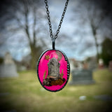 Oval Burial Plot Necklace with CelestialPink Background *Mockingbird Lane Exclusive*