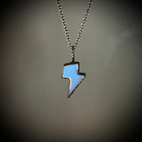 Tiny Opalite Lightning Bolt Necklace with Gunmetal Patina