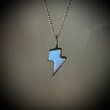 Tiny Opalite Lightning Bolt Necklace with Gunmetal Patina