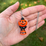 Hand Painted Top Hat Jack and Cat Blow Mold Necklace *Varnish Coated*