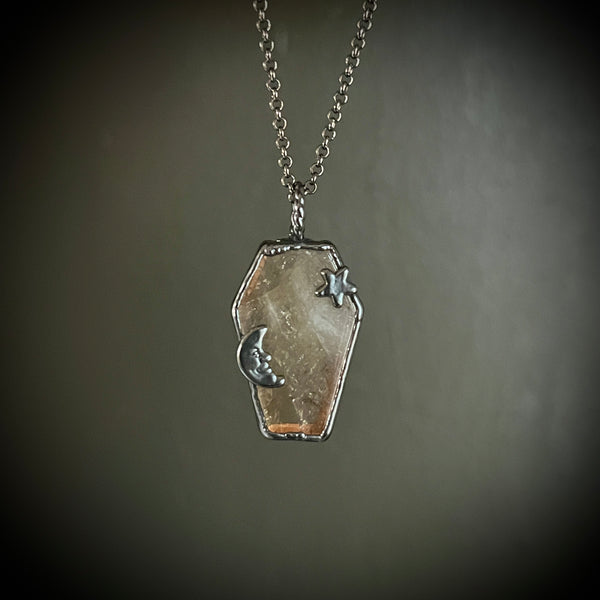 Celestial Citrine Coffin Necklace with Gunmetal Patina