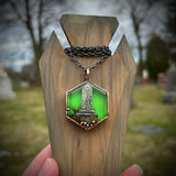 Hexagon Burial Plot Necklace with Green Background *Mockingbird Lane Exclusive*