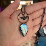Rainbow Moonstone Bat Necklace