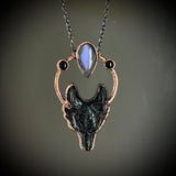 Black Obsidian Wolf Necklace with Purple Labradorite and Black Onyx