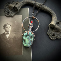 Labradorite Skull with Drippy Candle Copper Necklace