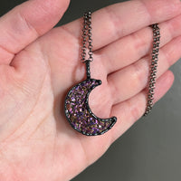 Pink Titanium Agate Moon Necklace