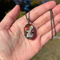 *SECONDS* Ghost Holding A Jack O’Lantern Small Oval Blow Mold Necklace *Mockingbird Lane Exclusive*