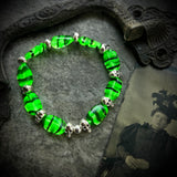 Uranium Glass Skull Bracelet with Silver Plated Bead