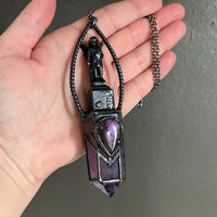 Little Girl Angel with Ametrine and Purple Labradorite Necklace with Gunmetal Patina