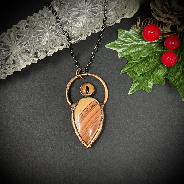 Rolling Hills Dolomite Copper Necklace with Brown Glass Eye
