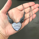 Blue Lace Agate Winged Heart Necklace