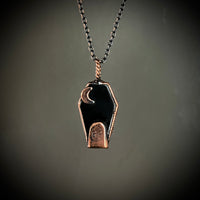 Black Onyx Coffin Necklace with Gravestone and Moon