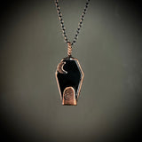 Black Onyx Coffin Necklace with Gravestone and Moon