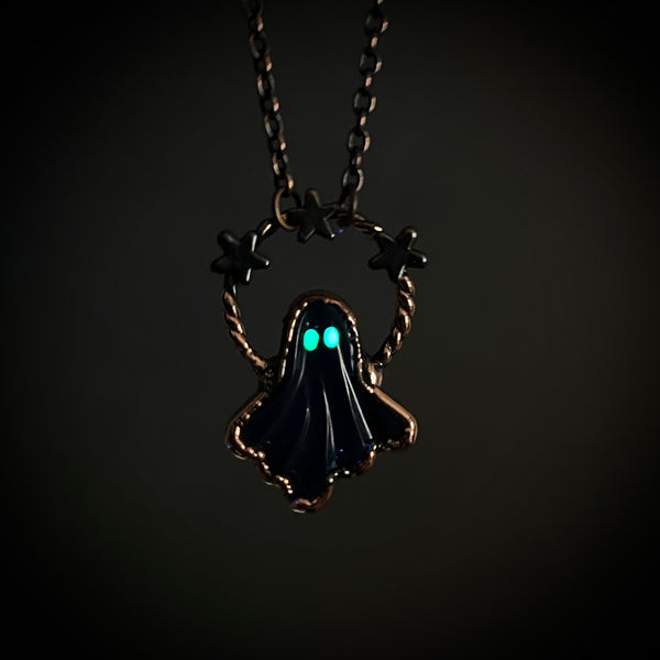 Celestial Black Billiard Ball Ghost Necklace (Glowing Eyes)