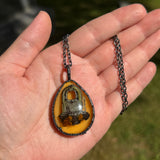 Teardrop Burial Plot Necklace with Orange Background  and Gunmetal Patina *Mockingbird Lane Exclusive*