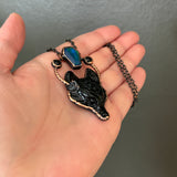 Black Obsidian Wolf Necklace with Aurora Opal and Black Onyx