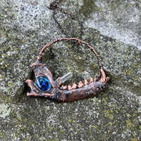 Raccoon Jaw Necklace with Abalone and Quartz