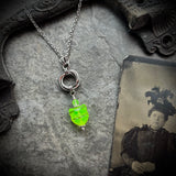 Uranium Glass Cat with Mobius Stainless Steel Necklace